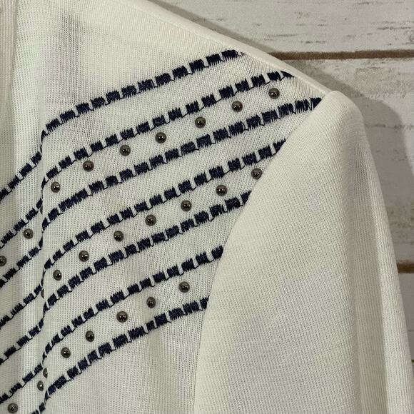 Ming Wang Embroidered Knit Cardigan Jacket - White - Small - Picture 11 of 16